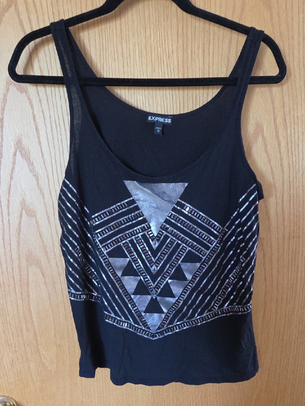 Express Black Tank Top with Silver Geometric Print